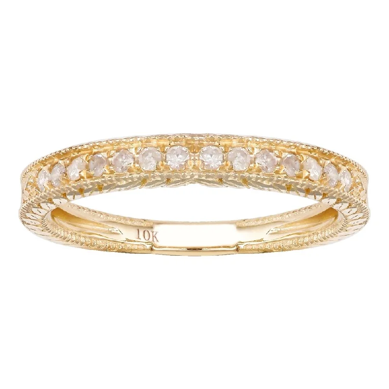 Viducci 10k Yellow Gold 1/4ct Vintage Style Engraved Diamond Band