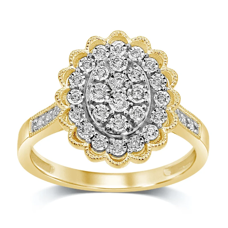 Scallop Halo Ring with 1/4ct of Diamonds in 9ct Yellow Gold