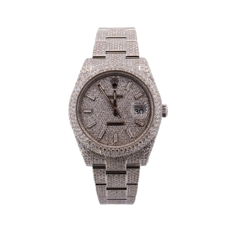 Rolex Datejust Stainless Steel "ICED OUT" 41mm Custom Diamond Pave Stick Dial Watch Reference# 126300