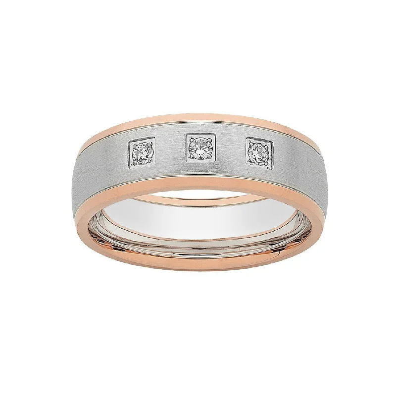 Stainless Steel with Rose Colour on Outer Edge and Cubic Zirconia Mens Ring