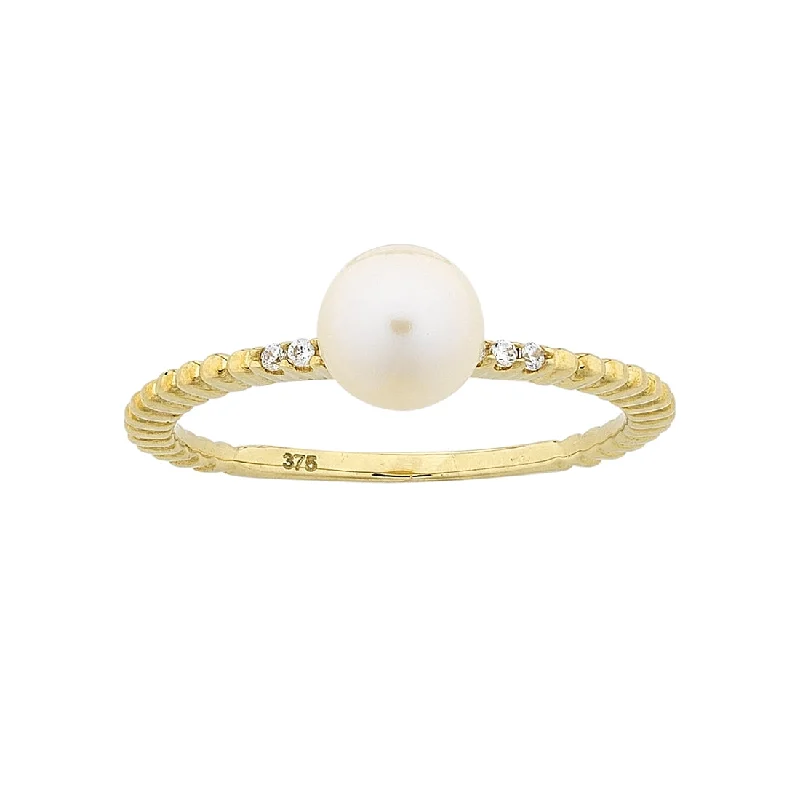 9ct Yellow Gold Stackable Ring with Pearl & Cubic Zirconia