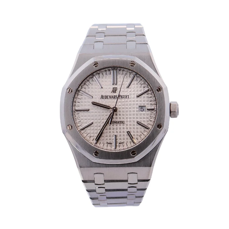 Audemars Piguet Men's Royal Oak Stainless Steel 41mm White "Grand Tappiserie" Stick Dial Watch Reference #: 15400ST.OO.1220ST.02