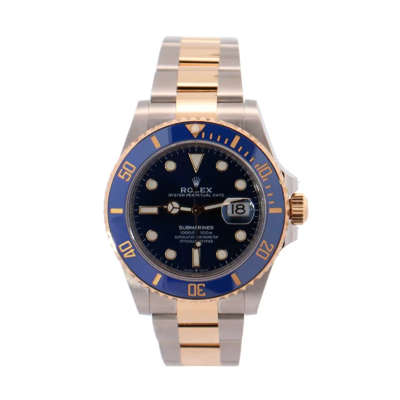 Rolex Submariner Two Tone Yellow Gold & Steel Blue Dot Dial Watch Reference #: 126613LB