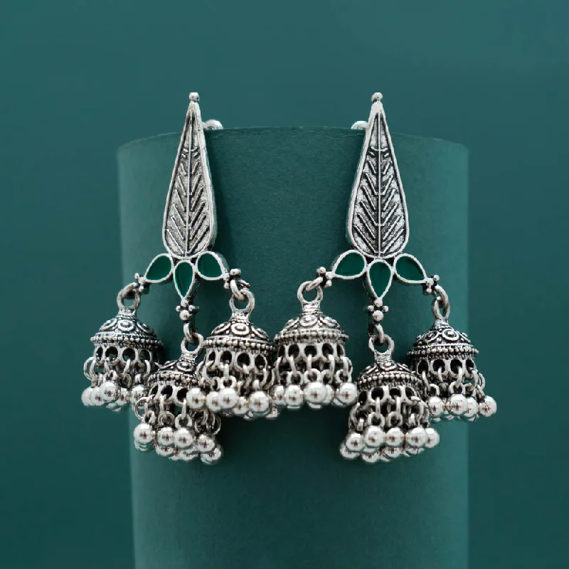 Silver Plated Enamel Artwork Triple Jhumki Earring - PT100386