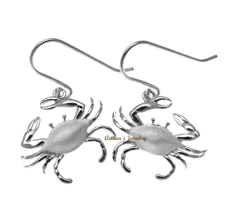 RHODIUM PLATED 925 STERLING SILVER HAWAIIAN BLUE PINCHER CRAB HOOK EARRINGS