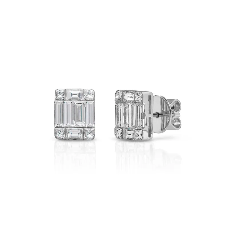 14KT White Gold Baguette Diamond Astor Stud Earrings