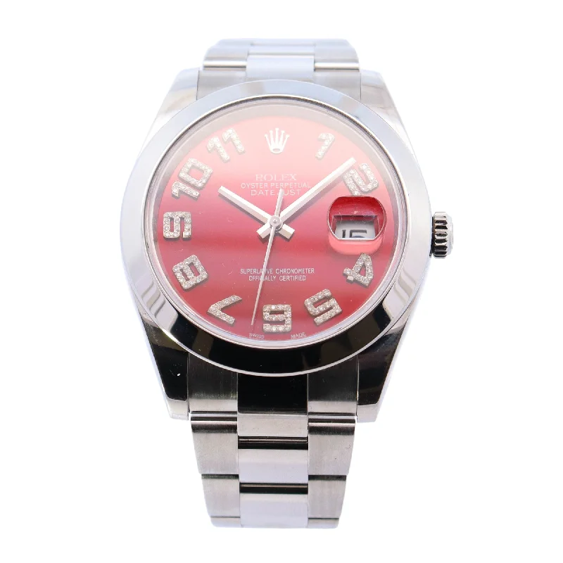 Rolex Datejust 41mm Stainless Steel Custom Red Roman Dial Watch Reference# 126300