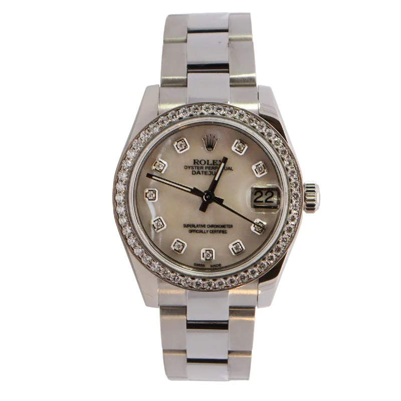 Rolex Datejust Stainless Steel 31mm Custom White Mop Diamond Dial Watch Reference# 174240