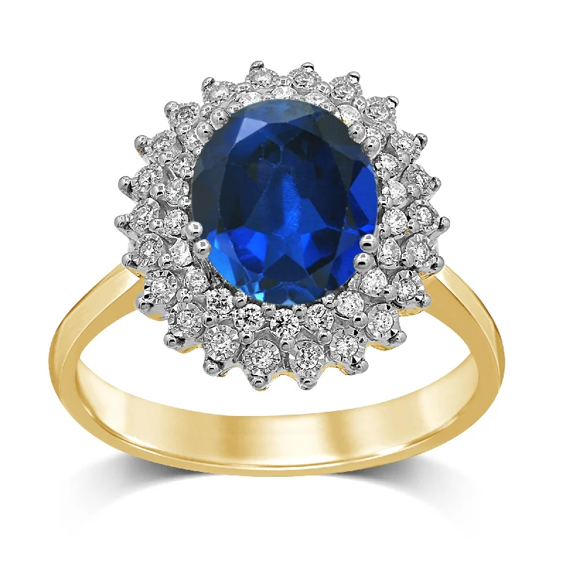 Sapphire Ring with Diamonds in 9ct Yellow Gold