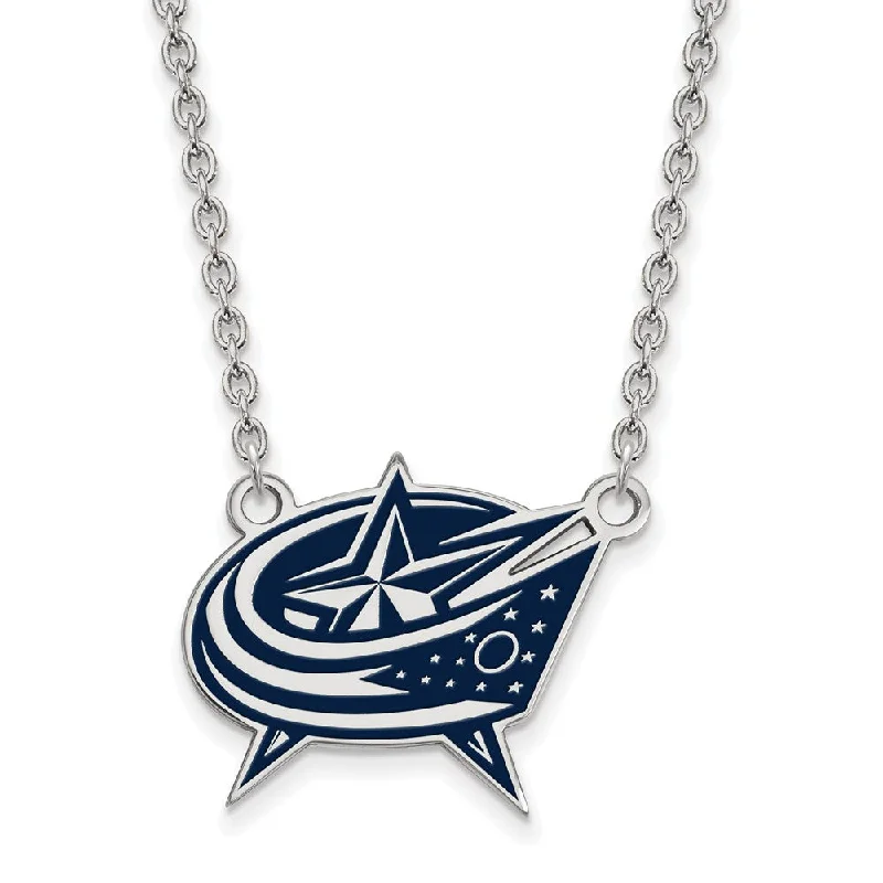 Sterling Silver NHL Blue Jackets LG Enamel Necklace, 18 Inch