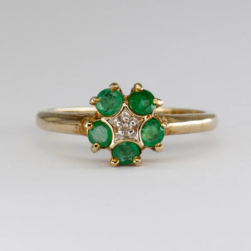 Vintage Emerald and Diamond Cluster 10k Ring | 0.5ctw, 0.01ct | SZ 7 |