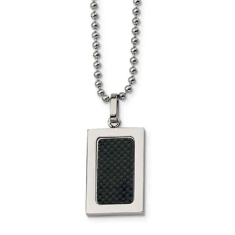 Men's Stainless Steel Black Carbon Fiber Rectangular Necklace 22 Inch