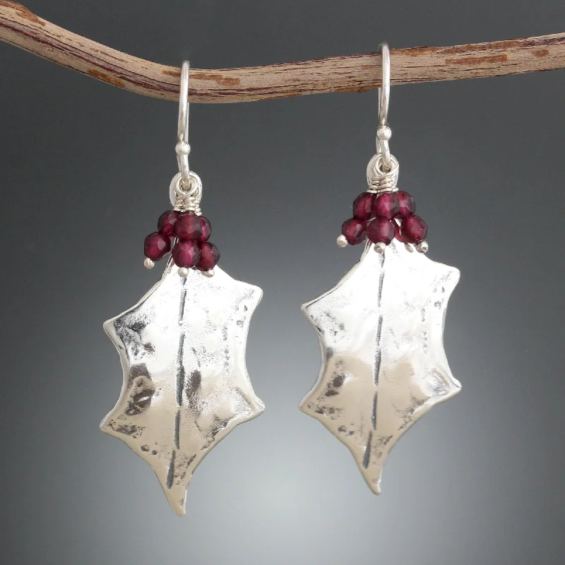 Holly Leaf Earrings with or without Garnet Berries