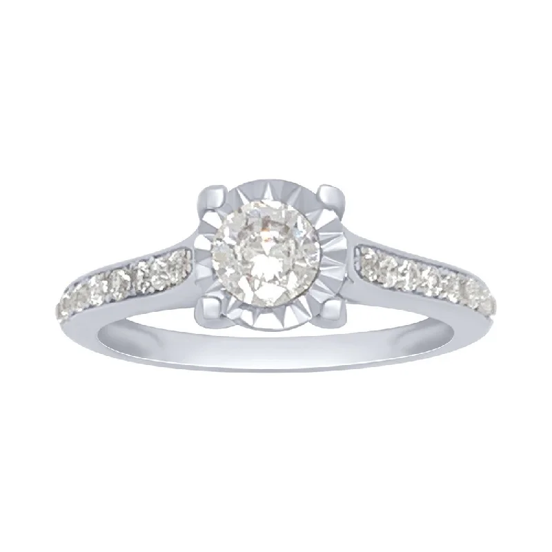 Sterling Silver and Solitaire Cubic Zirconia Miracle Halo Ring