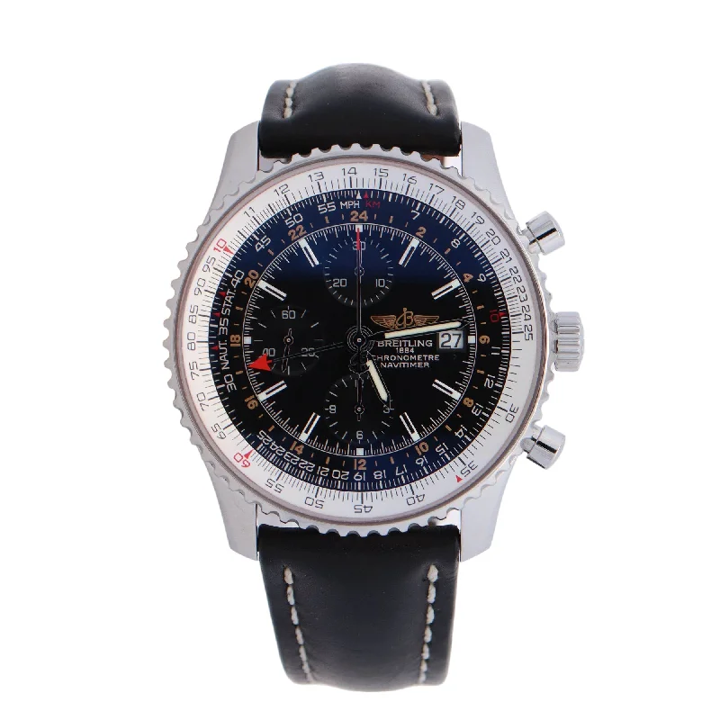 Breitling Navitimer World Stainless Steel 46mm Black Chronograph Dial Watch Reference #: A24322