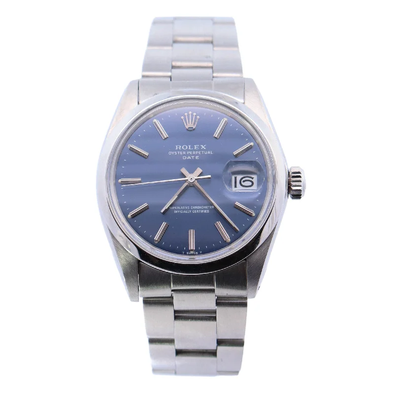 Rolex Datejust Stainless Steel 34mm Blue Stick Dial Watch Reference# 1500