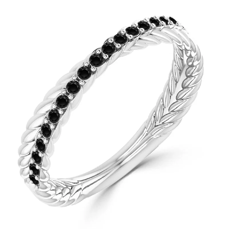 Auriya 10K Gold 1/5ct TDW Stackable Twisted Rope Black Diamond Wedding Band