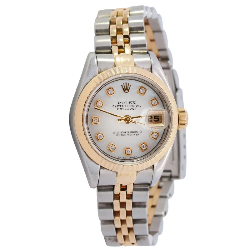 Rolex Datejust Yellow Gold & Stainless Steel 26mm MOP diamond Dial Watch Reference #: 79173