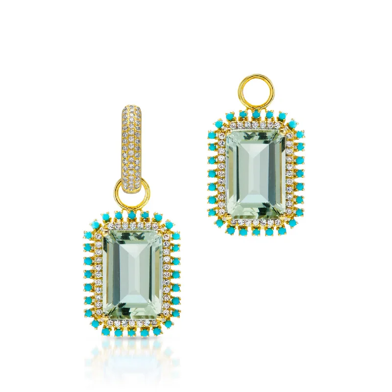 18KT Yellow Gold Green Amethyst Turquoise Diamond Portofino Earring Charms