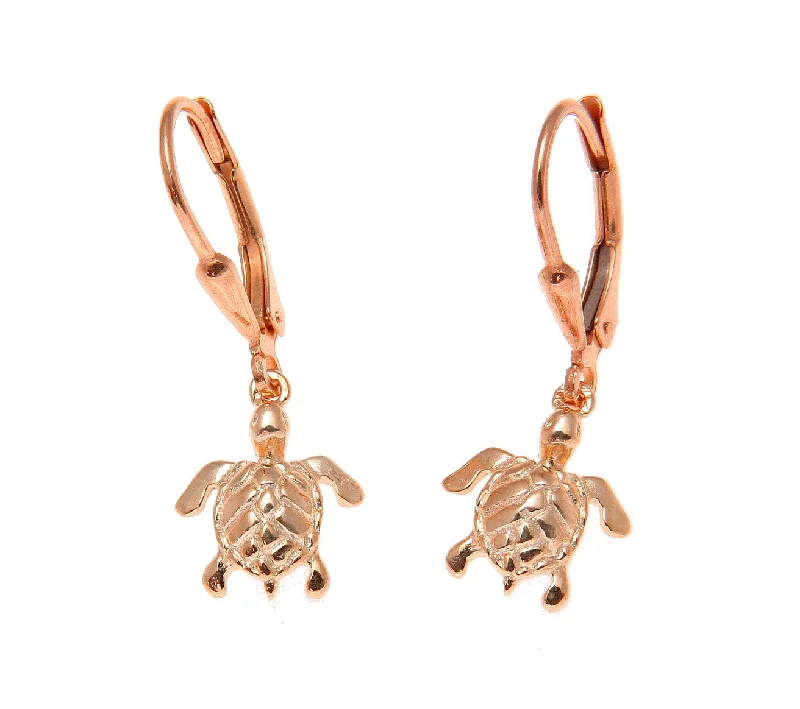 ROSE GOLD ON SILVER 925 HAWAIIAN SEA TURTLE LEVERBACK EARRINGS