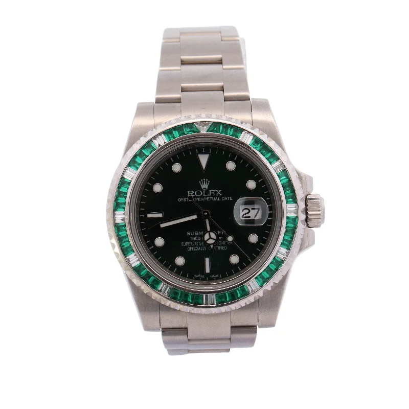 Rolex Mens Submariner Stainless Steel 40mm Custom Green Dot Dial Watch Reference #: 116610