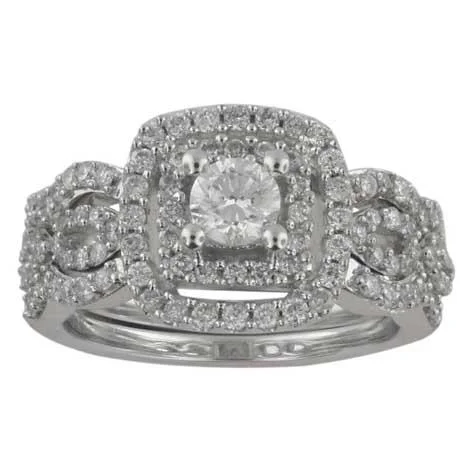 Double Halo Square Ring with 0.95ct of Diamonds in 10ct White Gold