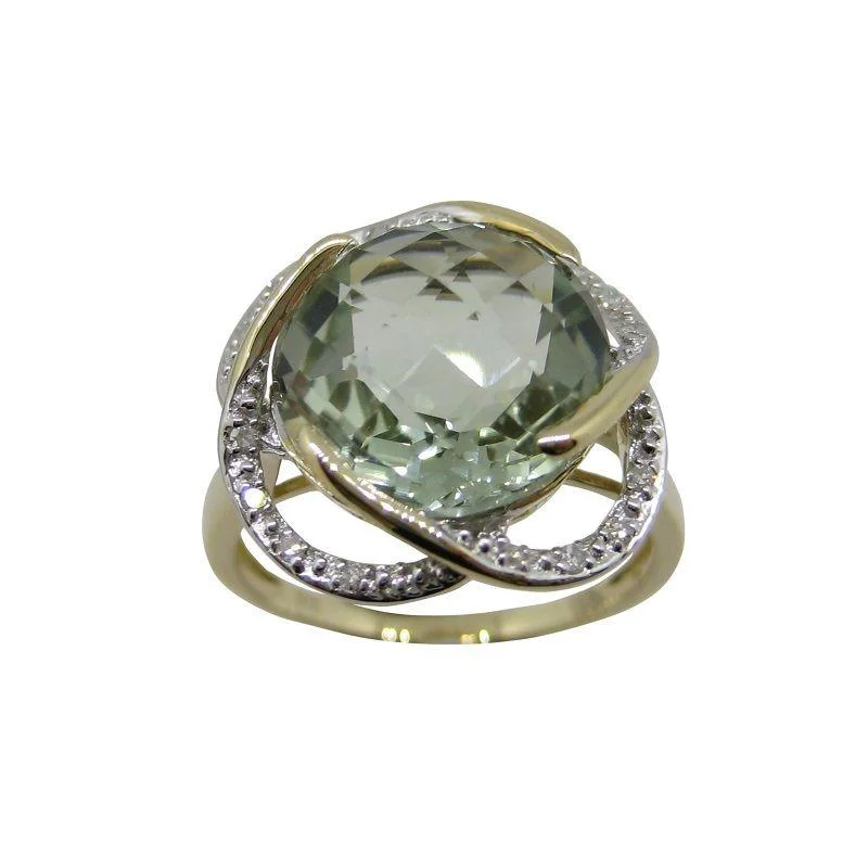 Green Amethyst and Diamond Cocktail Ring in 9ct Yellow Gold