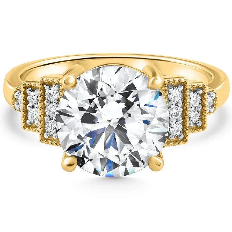 Certified 4.18Ct Round Diamond Engagement 14k Yellow Gold Lab Grown