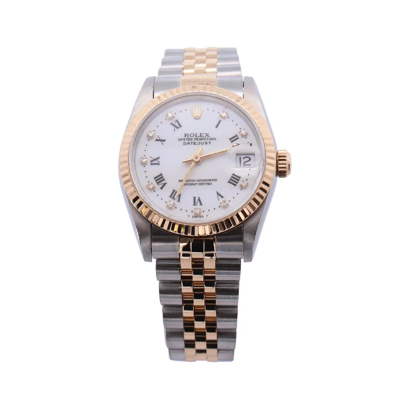 Rolex Datejust Two Tone Yellow Gold & Steel 31mm White Roman & Diamond Dial Watch Ref# 68273