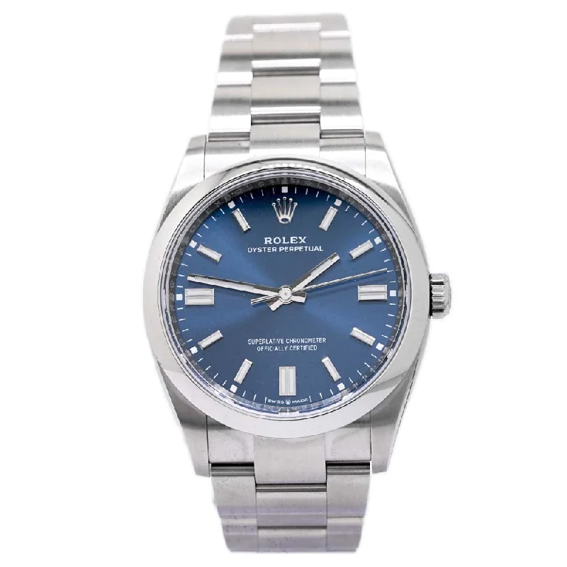 Rolex Mens Oyster Perpetual 36mm Blue Stick Dial Watch Reference #: 126000