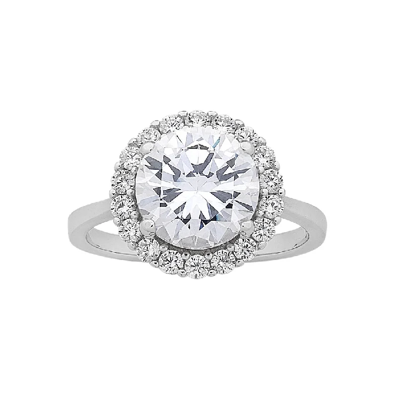 Sterling Silver Large Cubic Zirconia Halo Ring