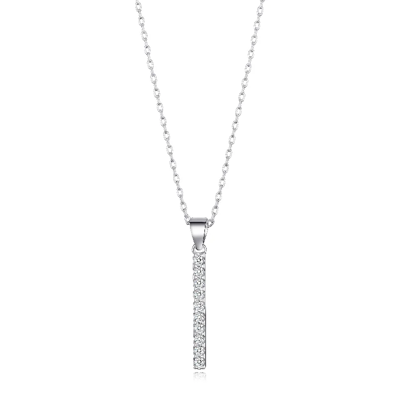 Silver Plated Crystal Bar Drop Necklace Created with Zircondia® Crystals