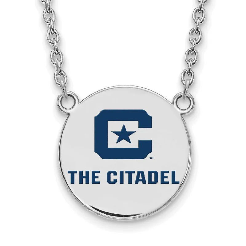 Sterling Silver Rhodium Plated The Citadel LG Enamel Necklace, 18 Inch