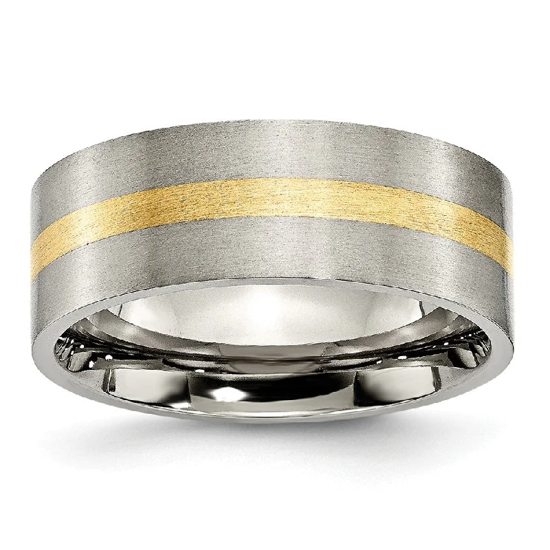 Titanium and 14K Gold, 8mm Flat Unisex Satin Finish Comfort Fit Band