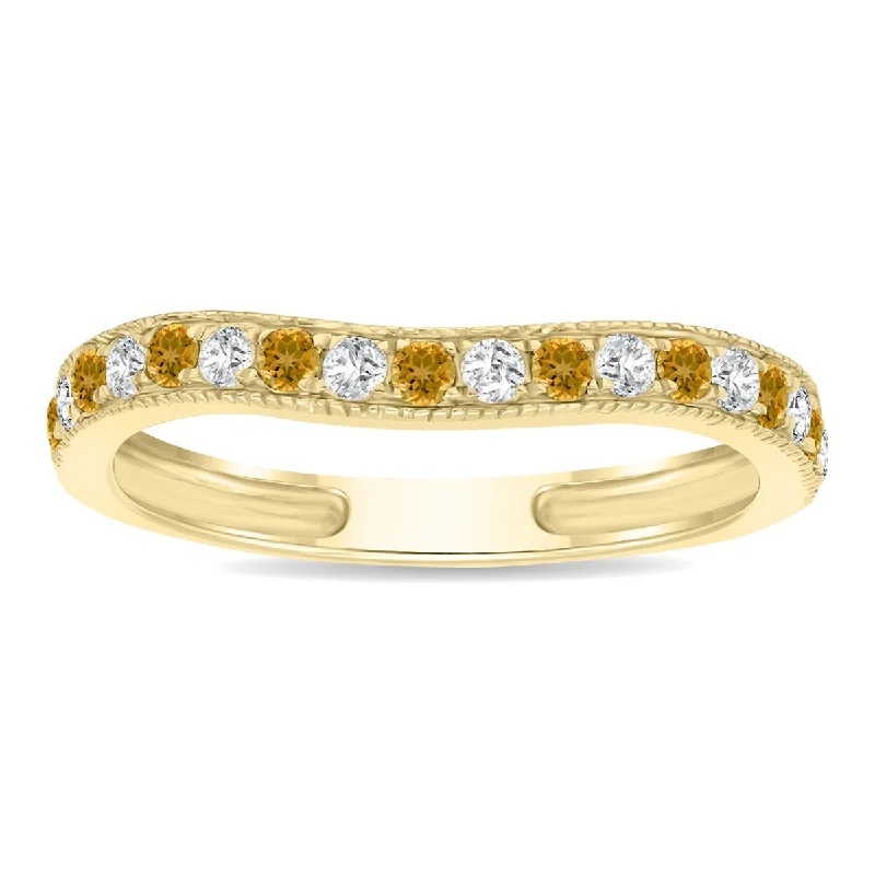 Citrine and Diamond Channel Set Wedding Band in 10K Yellow Gold