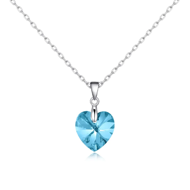 Sterling Silver Aquamarine Heart Necklace Created with Zircondia® Crystals