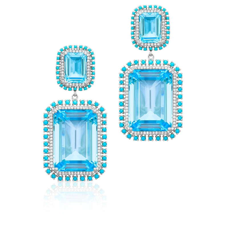 18KT White Gold Blue Topaz Turquoise Diamond Luxe Olympia Earrings