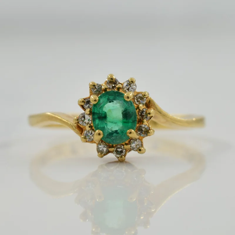 Emerald & Diamond Halo Set Bypass Ring | 0.35ct, 0.10ctw | SZ 5.5