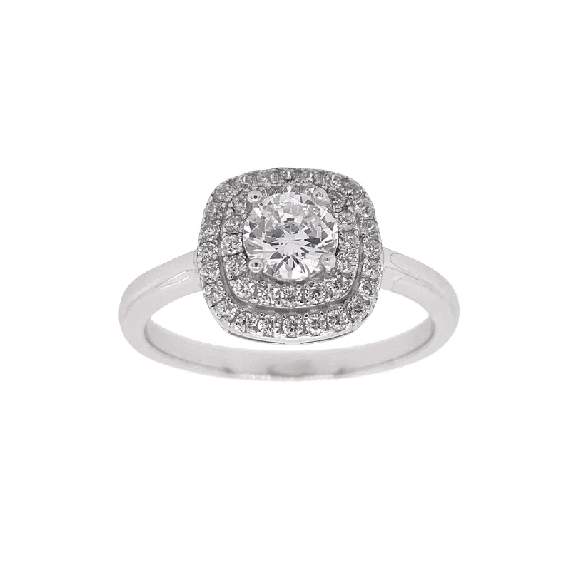 Sterling Silver Cubic Zirconia Double Halo Ring