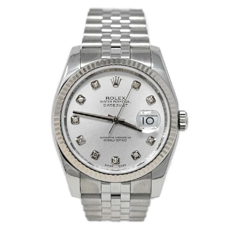 Rolex Datejust Stainless Steel 36mm Silver Diamond Dot Dial Watch Reference #: 116234