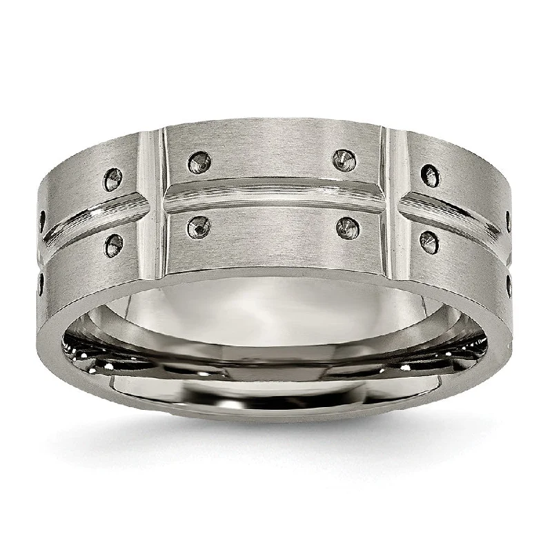 Titanium 8mm Brushed and Polished Grooved Comfort Fit Band