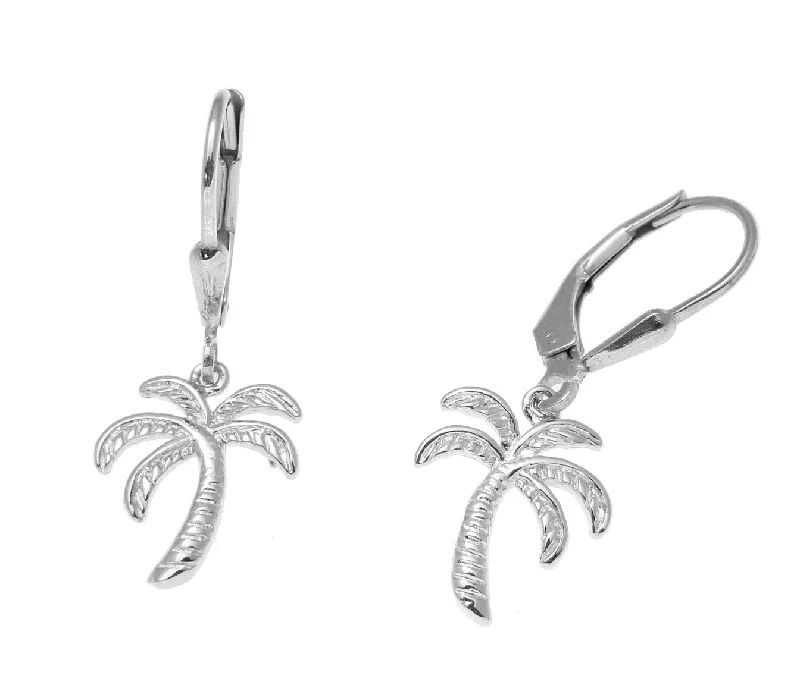 STERLING SILVER RHODIUM HAWAIIAN PALM TREE WIRE LEVERBACK EARRINGS