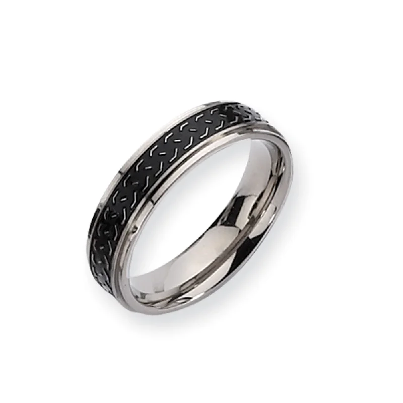 Titanium, 6mm Black Braid Design Comfort Fit Band