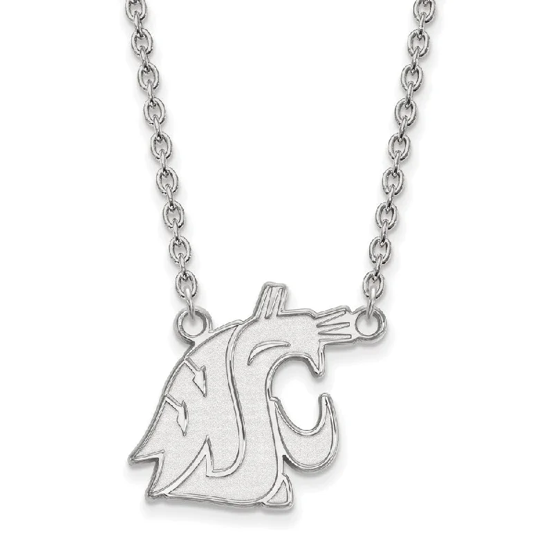 Sterling Silver Washington State Large Mascot Pendant Necklace