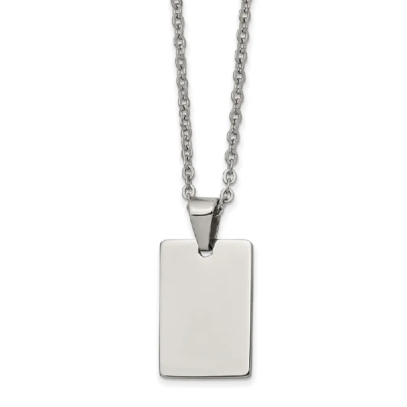 Stainless Steel Polished Engravable Rectangle Necklace, 18 Inch