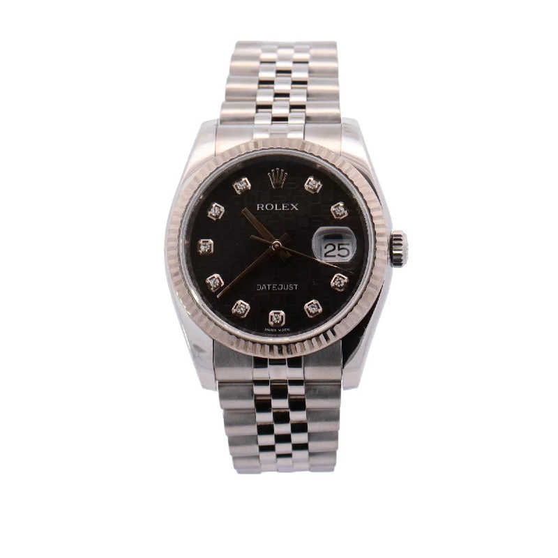 Rolex Datejust Stainless Steel 36mm Black Diamond Dot Dial Watch Reference #: 116234