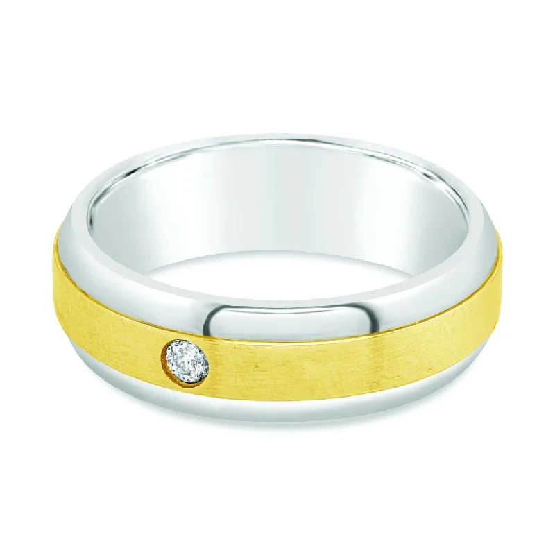 Mens Two Tone Diamond Ring in 9ct Yellow Gold & Stainless Steel