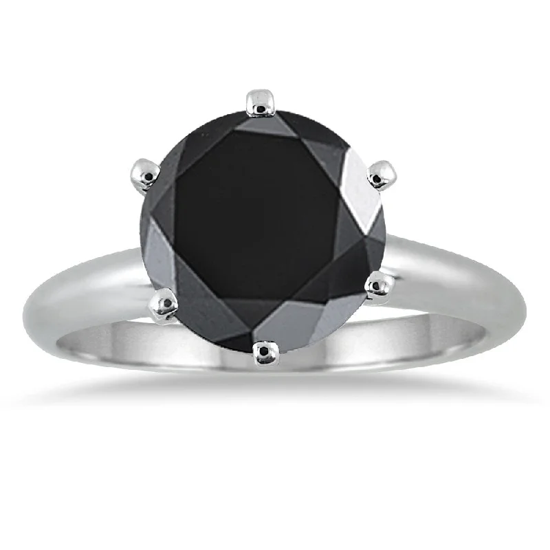 2 Carat Round Black Diamond Solitaire Ring in 14k White Gold