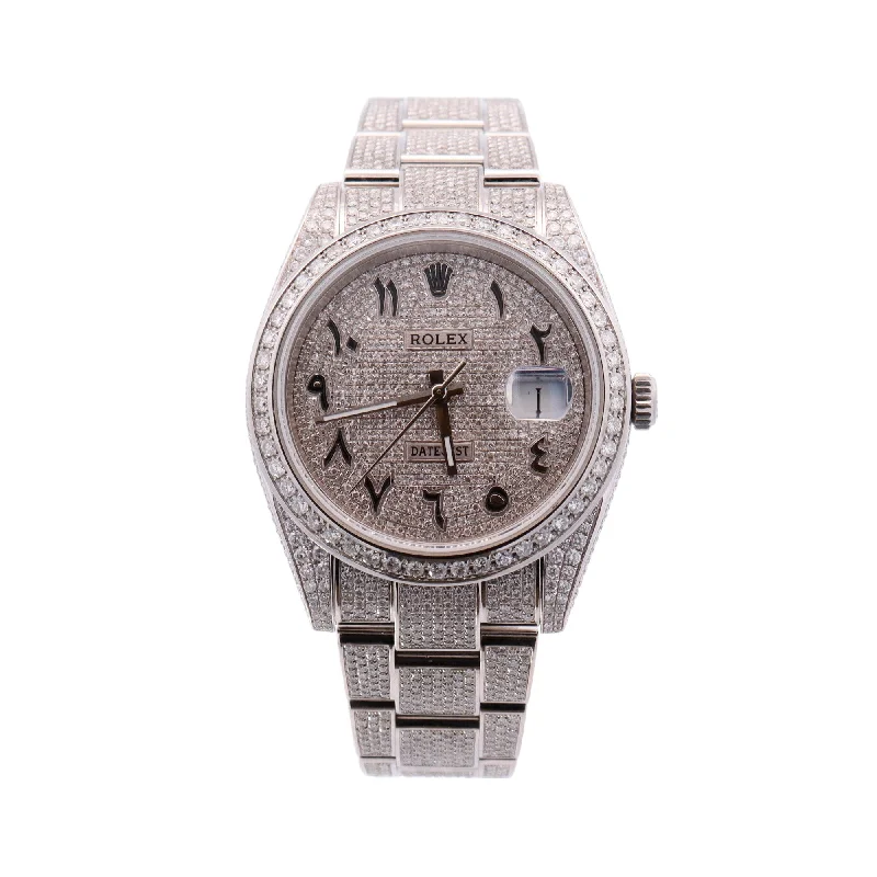 Rolex Datejust Stainless Steel 41mm Aftermarket Pave Diamond Arabic Numeral Dial Watch Reference# 126300