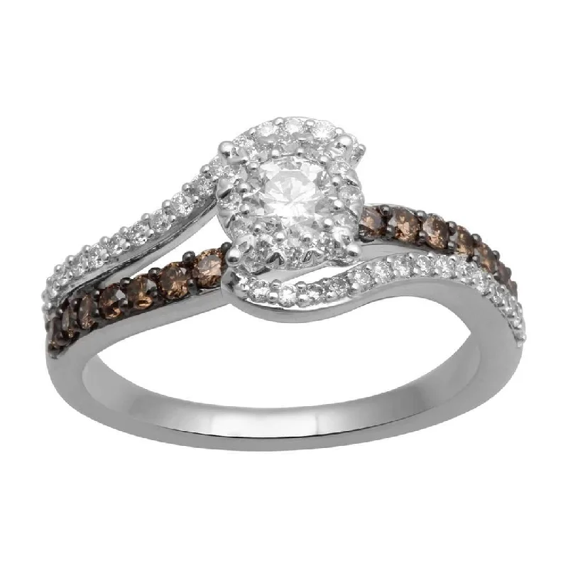 Crossover Ring with 0.88ct White and Cognac Diamonds in 9ct White Gold